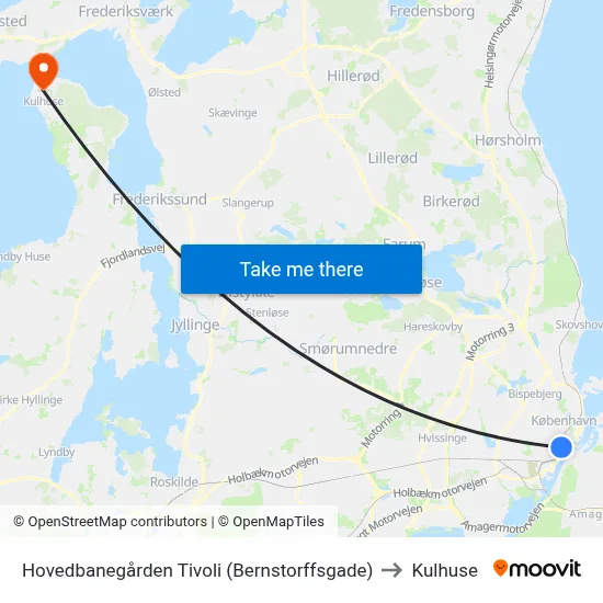 Hovedbanegården Tivoli (Bernstorffsgade) to Kulhuse map