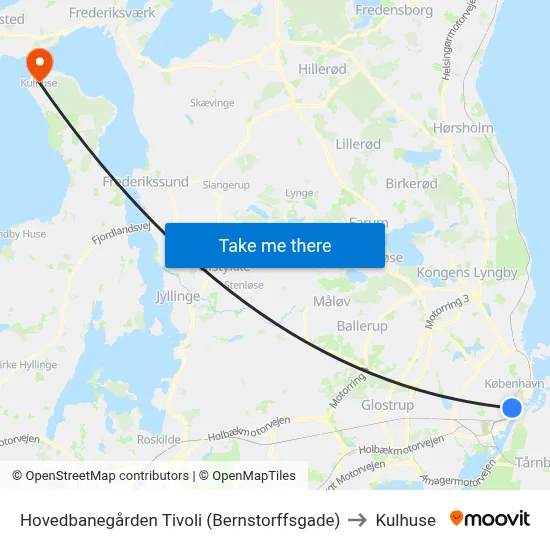 Hovedbanegården Tivoli (Bernstorffsgade) to Kulhuse map