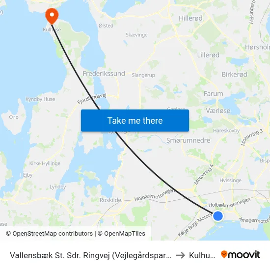 Vallensbæk St. Sdr. Ringvej (Vejlegårdsparken) to Kulhuse map