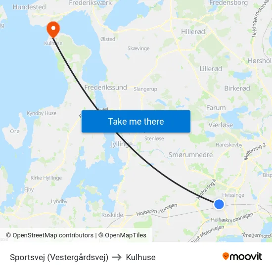 Sportsvej (Vestergårdsvej) to Kulhuse map