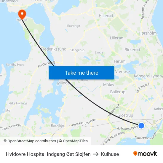 Hvidovre Hospital Indgang Øst Sløjfen to Kulhuse map