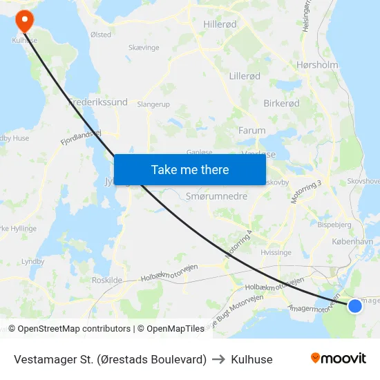 Vestamager St. (Ørestads Boulevard) to Kulhuse map