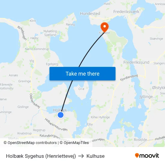 Holbæk Sygehus (Henriettevej) to Kulhuse map