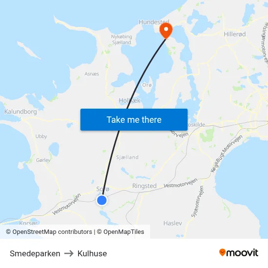 Smedeparken to Kulhuse map