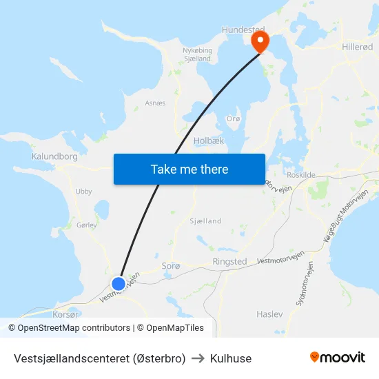 Vestsjællandscenteret (Østerbro) to Kulhuse map