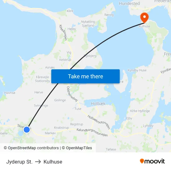 Jyderup St. to Kulhuse map