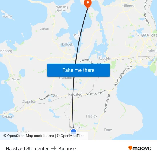 Næstved Storcenter to Kulhuse map