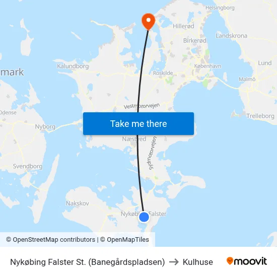 Nykøbing Falster St. (Banegårdspladsen) to Kulhuse map