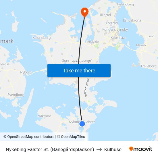 Nykøbing Falster St. (Banegårdspladsen) to Kulhuse map