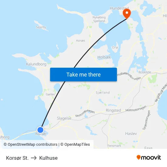 Korsør St. to Kulhuse map