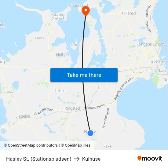 Haslev St. (Stationspladsen) to Kulhuse map