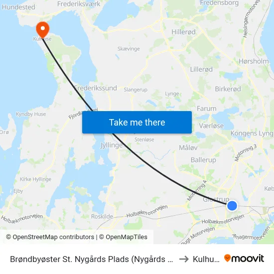 Brøndbyøster St. Nygårds Plads (Nygårds Plads) to Kulhuse map