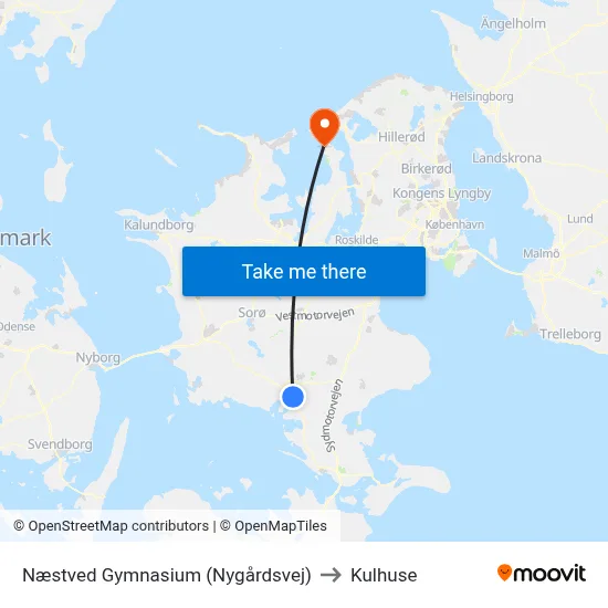 Næstved Gymnasium (Nygårdsvej) to Kulhuse map