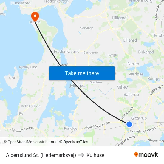 Albertslund St. (Hedemarksvej) to Kulhuse map
