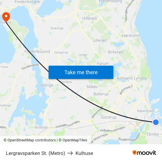 Lergravsparken St. (Metro) to Kulhuse map