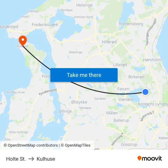 Holte St. to Kulhuse map