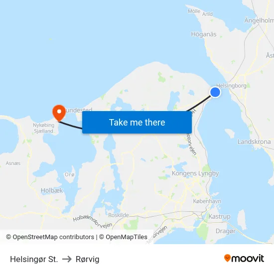Helsingør St. to Rørvig map