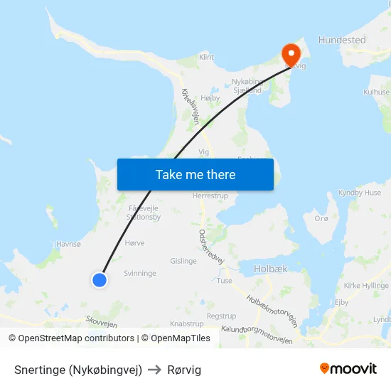 Snertinge (Nykøbingvej) to Rørvig map