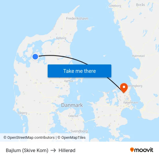 Bajlum (Skive Kom) to Hillerød map