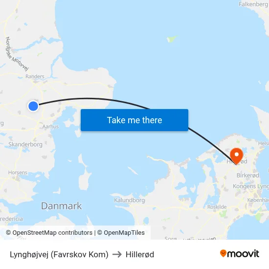 Lynghøjvej (Favrskov Kom) to Hillerød map