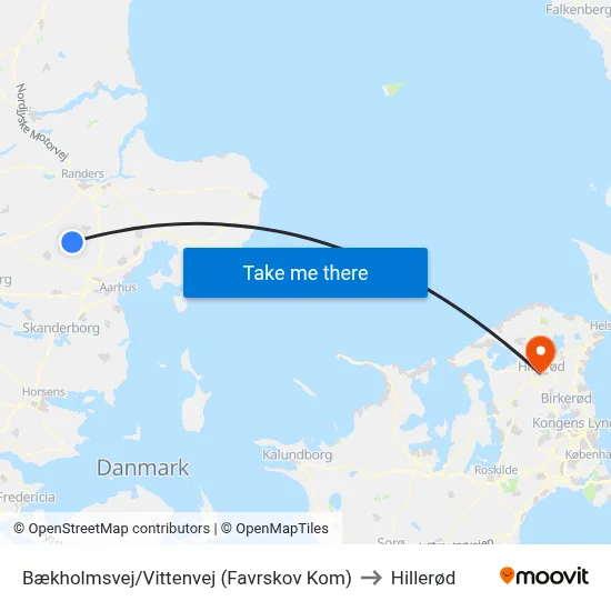 Bækholmsvej/Vittenvej (Favrskov Kom) to Hillerød map