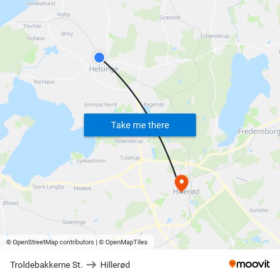 Troldebakkerne St. to Hillerød map