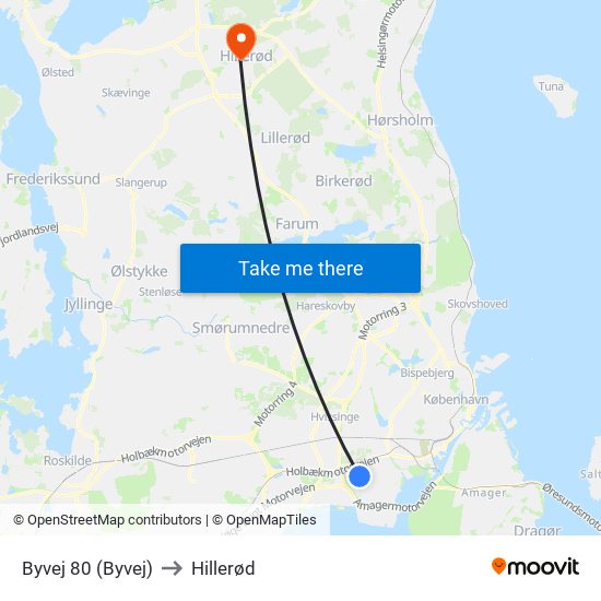 Byvej 80 (Byvej) to Hillerød map