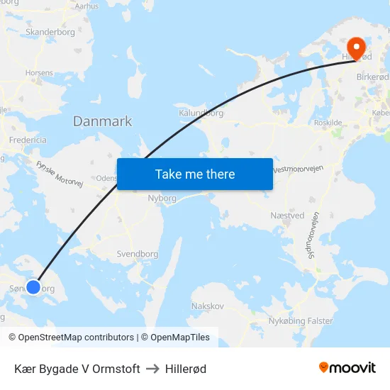 Kær Bygade V Ormstoft to Hillerød map