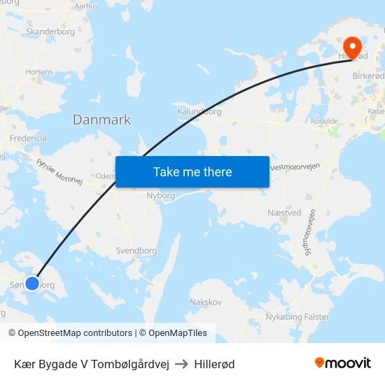 Kær Bygade V Tombølgårdvej to Hillerød map