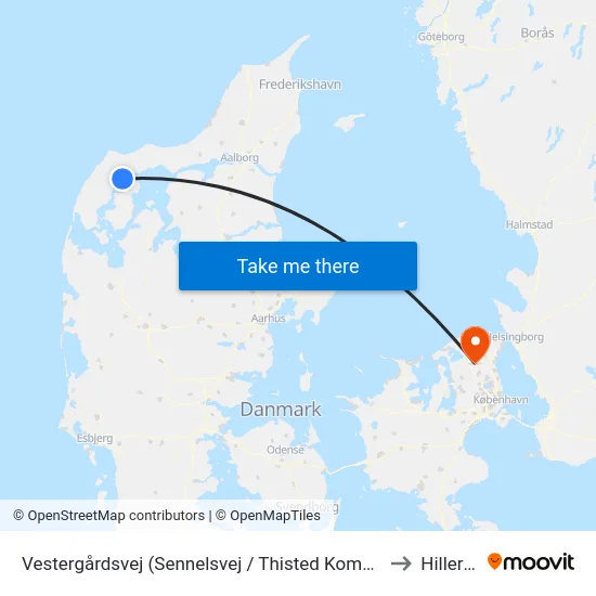 Vestergårdsvej (Sennelsvej / Thisted Kommune) to Hillerød map