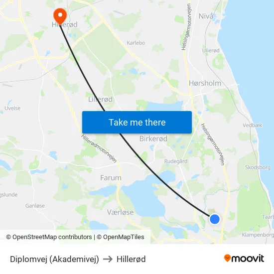 Diplomvej (Akademivej) to Hillerød map