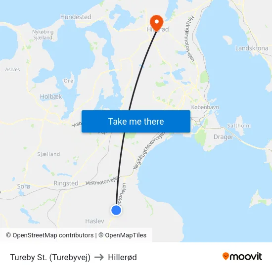 Tureby St. (Turebyvej) to Hillerød map