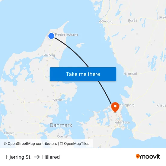 Hjørring St. to Hillerød map