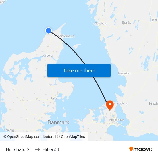 Hirtshals St. to Hillerød map