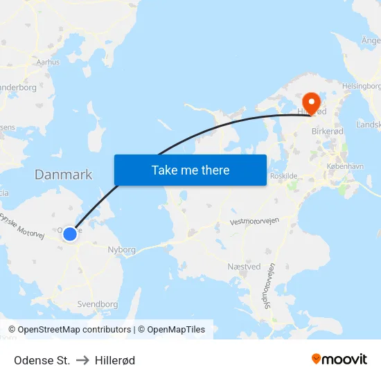 Odense St. to Hillerød map