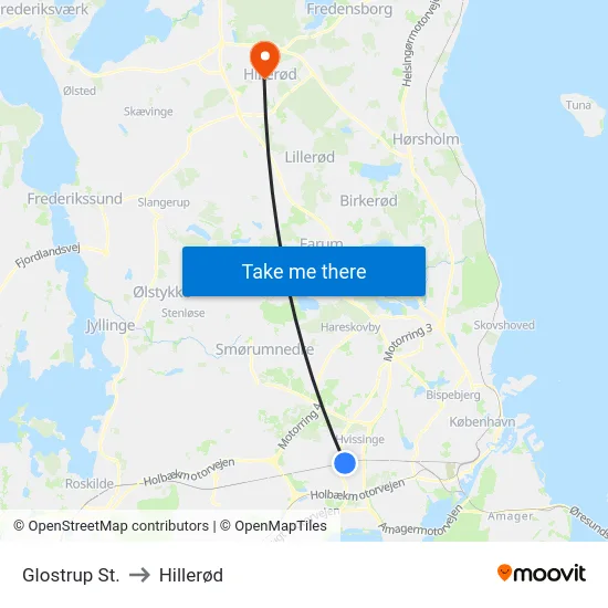 Glostrup St. to Hillerød map