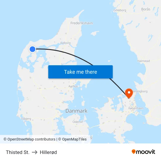 Thisted St. to Hillerød map