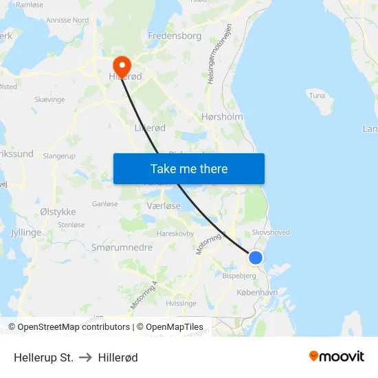 Hellerup St. to Hillerød map