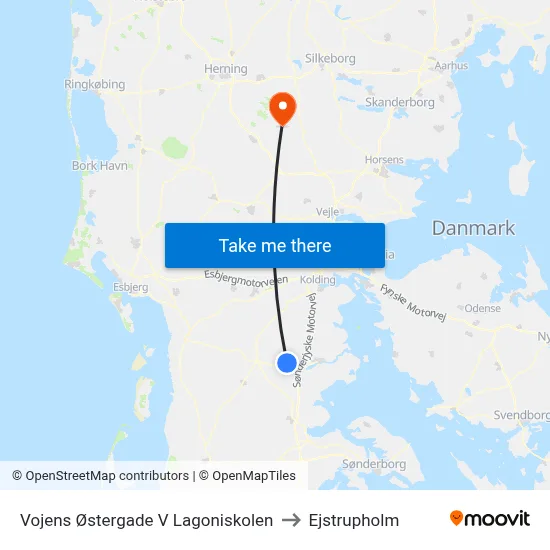 Vojens Østergade V Lagoniskolen to Ejstrupholm map