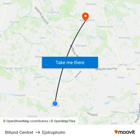 Billund Centret to Ejstrupholm map