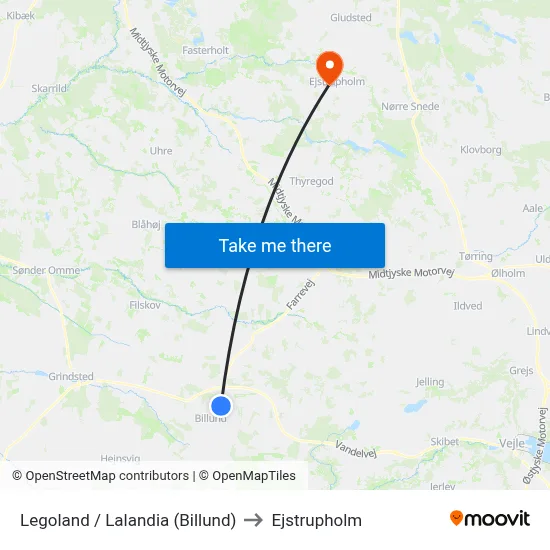 Legoland / Lalandia (Billund) to Ejstrupholm map