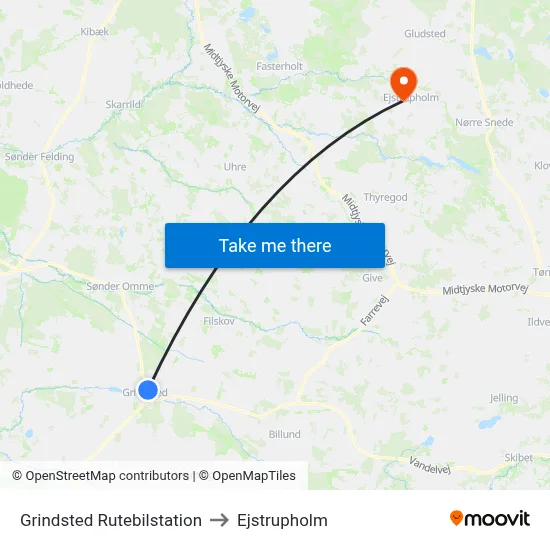 Grindsted Rutebilstation to Ejstrupholm map