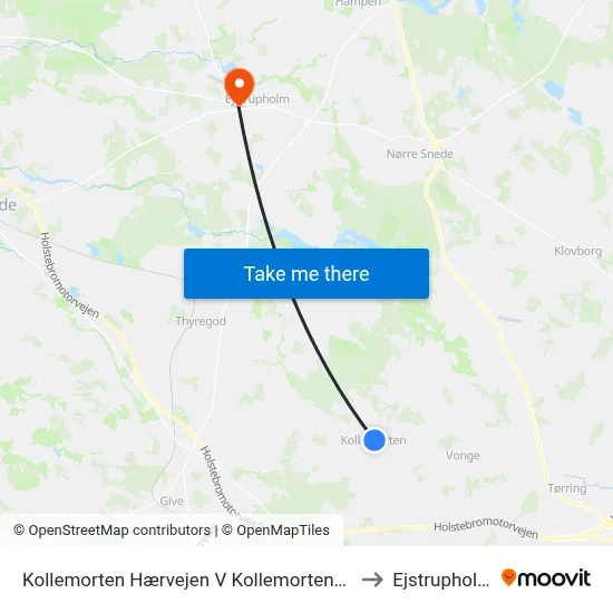 Kollemorten Hærvejen V Kollemortenvej to Ejstrupholm map