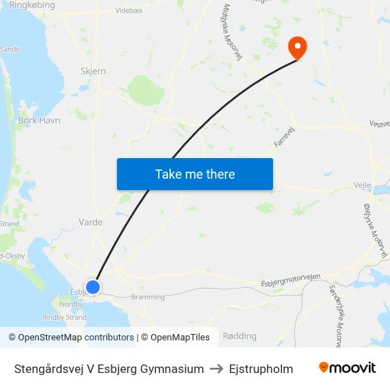 Stengårdsvej V Esbjerg Gymnasium to Ejstrupholm map