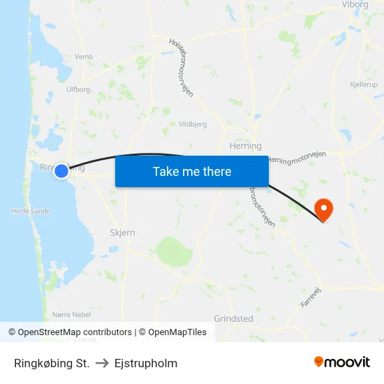 Ringkøbing St. to Ejstrupholm map