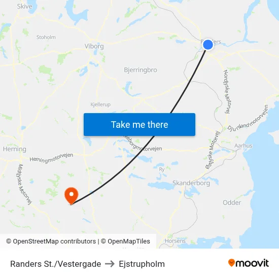 Randers St./Vestergade to Ejstrupholm map