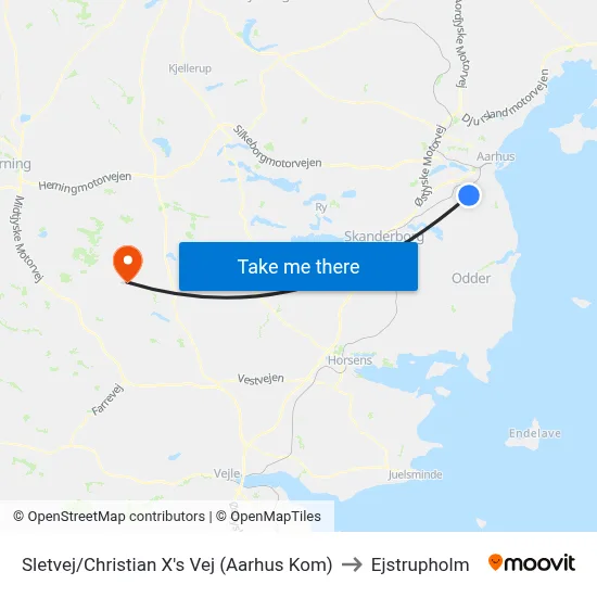 Sletvej/Christian X's Vej (Aarhus Kom) to Ejstrupholm map