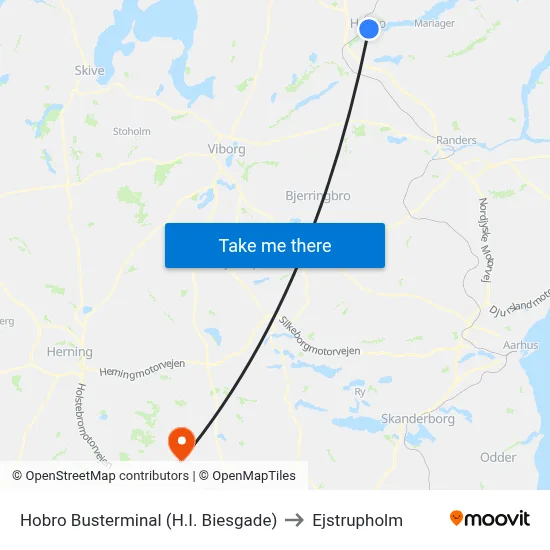 Hobro Busterminal (H.I. Biesgade) to Ejstrupholm map