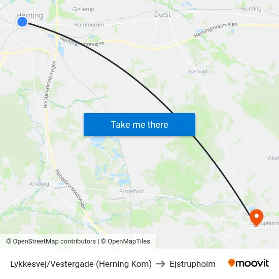 Lykkesvej/Vestergade (Herning Kom) to Ejstrupholm map