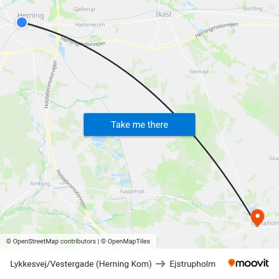 Lykkesvej/Vestergade (Herning Kom) to Ejstrupholm map